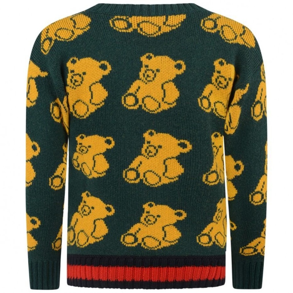 NEW GUCCI BOYS GREEN BEAR JACQUARD WOOL SWEATER Cute teddy bear design
